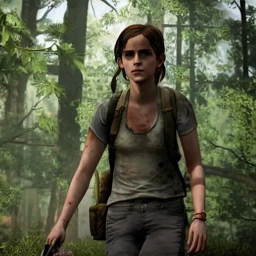 Prompt: A still of Emma Watson as Ellie from tlou