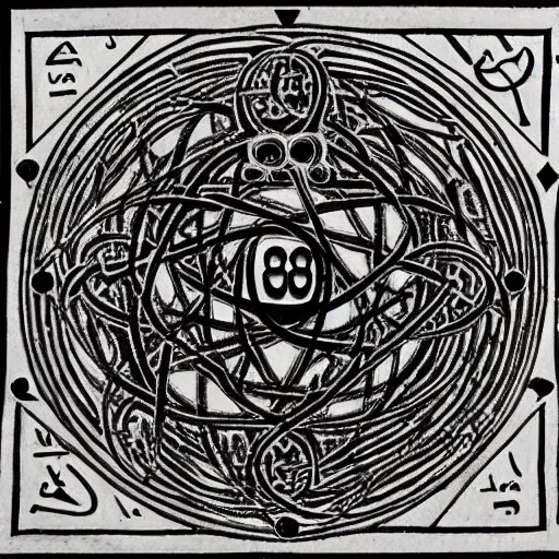 Prompt: detailed sigil drawing upon the power of yog - sothoth - from the 8 th century b. c. e. egyptian papyri version of the necronomicon. the demotic text speaks of a prophecied of a hypersigil called dataplex ouroboros that will awaken and unite the world's.
