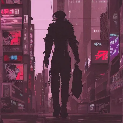 Image similar to a beautiful picture of a cyberpunk rogue walking in crowded city by katsuhiro otomo trending on artstation