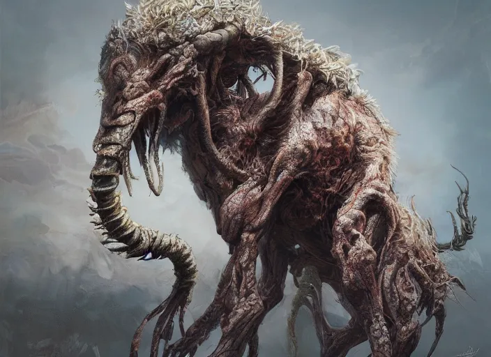 Image similar to detailed oil painting of a realistic nightmare mutant animal in full intricate detail, ultra detailed, digital art, octane render, 4K, dystopian, micro details