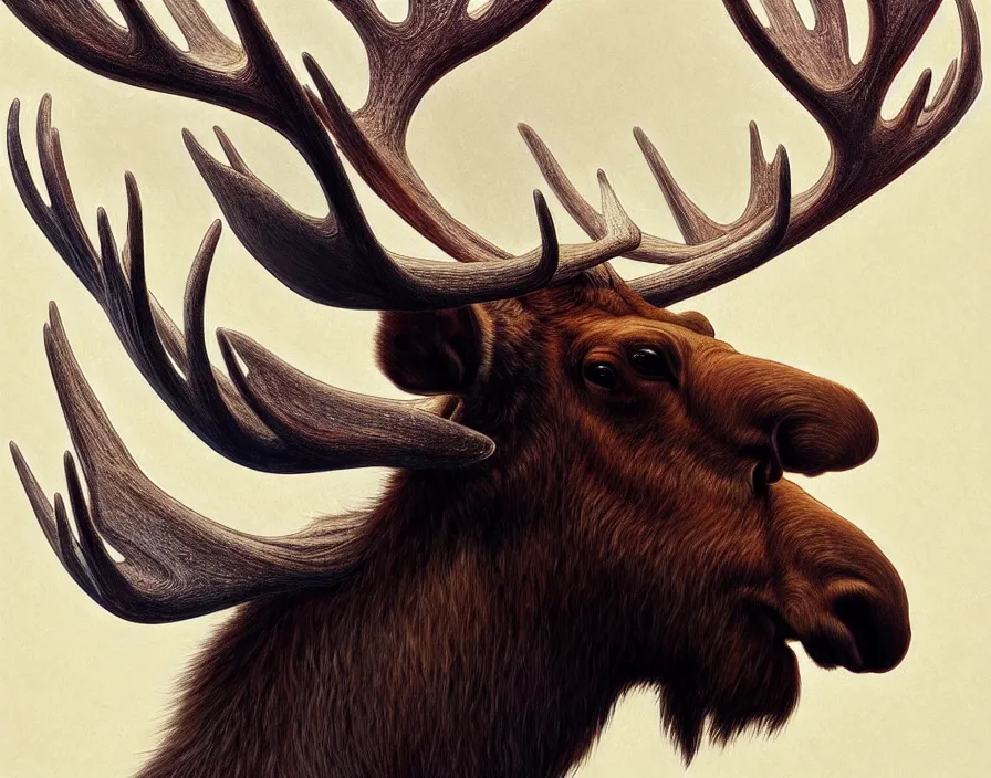 Prompt: a beautiful and very detailed painting of great ethereal moose with silver antlers, dynamic lighting, trending on artstation, path traced, highly detailed, high quality, digital art, hyper realistic, octane render, sharp focus, art by artgerm and greg rutkowski and alphonse mucha, 8 k