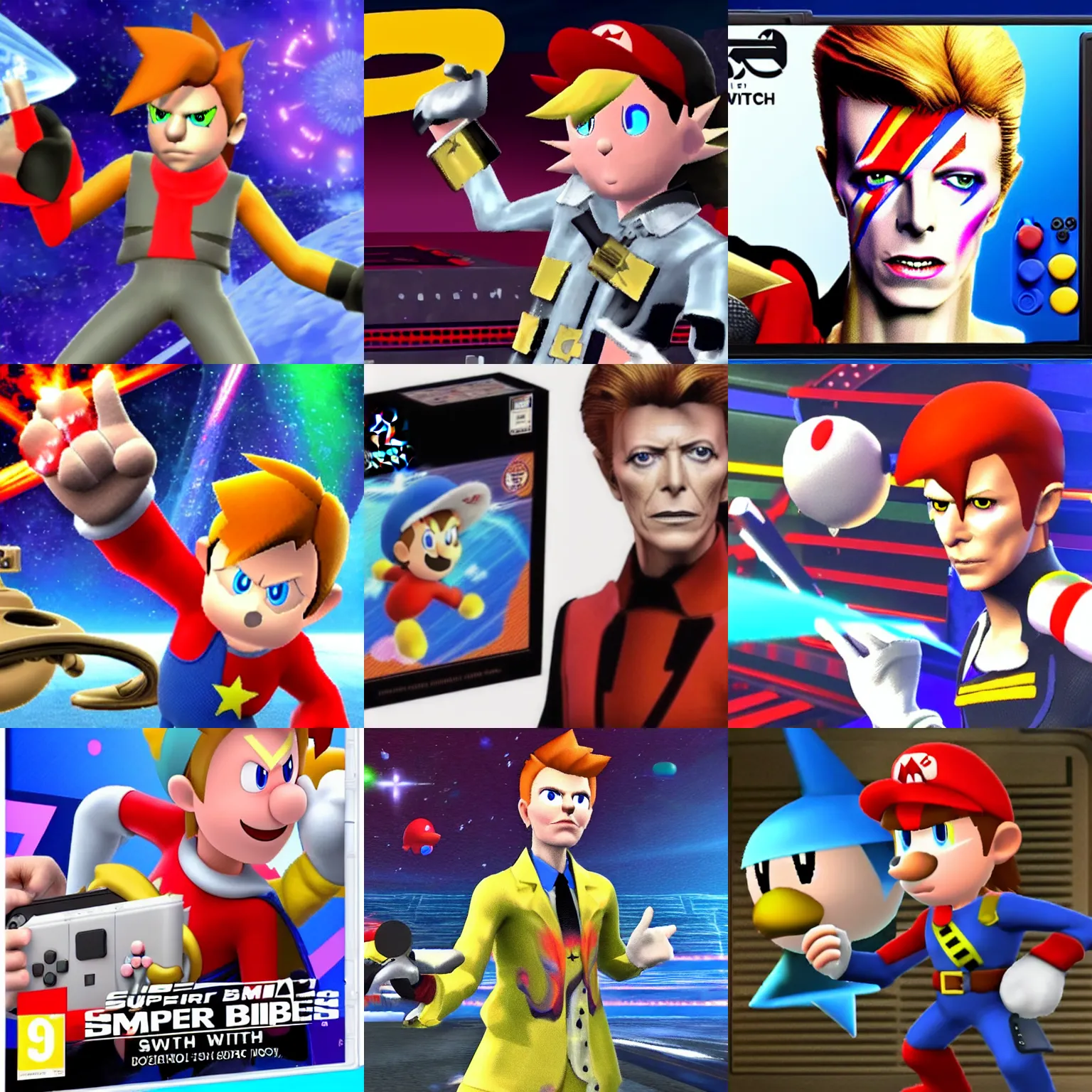 Prompt: David Bowie in Super Smash Bros, Nintendo Switch