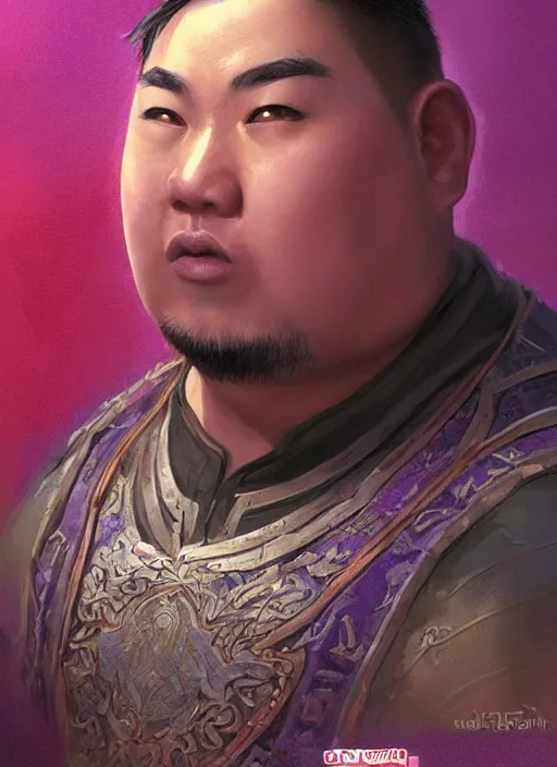 Image similar to slightly chubby asian man with medium black parted hair, dndbeyond, bright, colourful, realistic, dnd character portrait, full body, pathfinder, pinterest, art by ralph horsley, dnd, rpg, lotr game design fanart by concept art, behance hd, artstation, deviantart, hdr render in unreal engine 5