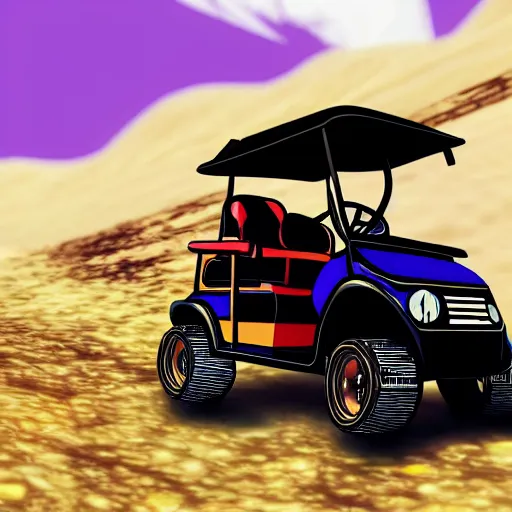 Image similar to wide angle photograph of wario driving a golf cart on the moon, realistic, 4 k, cinematic lighting,