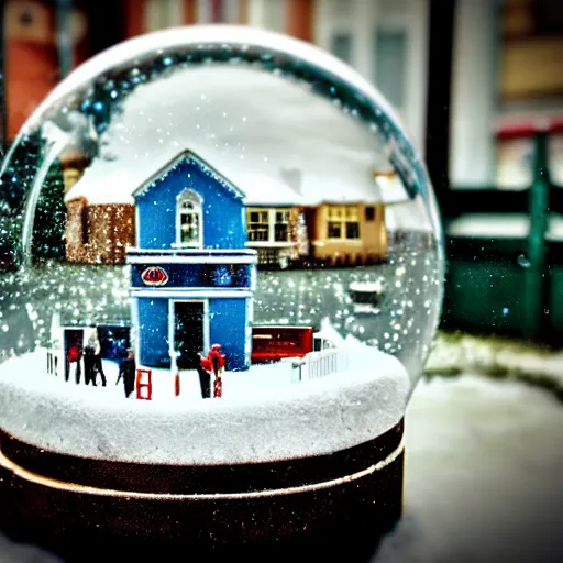 Image similar to snowglobe of a tiny town brighton uk, tilt-shift lomo photo