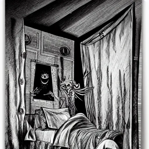 Image similar to the monster under the bed, horror art