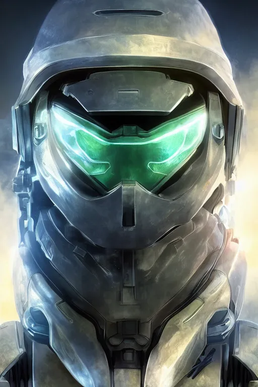 Image similar to robot ninja mask helmet halo master chief radiating a glowing aura global illumination ray tracing hdr fanart arstation by ian pesty and katarzyna da „ bek - chmiel