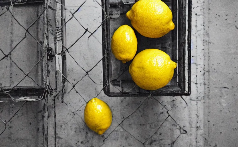 Prompt: lemons in prison, photography