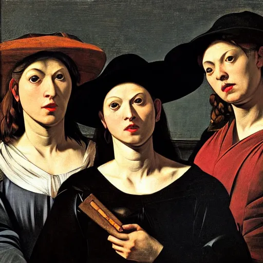 Prompt: portrait of three female outlaws, by caravaggio