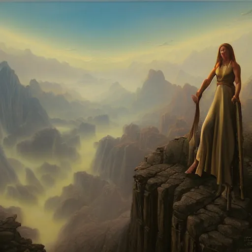 Image similar to a photorealistic painting of a woman and a dragon, a matte painting by christophe vacher, featured on deviantart, fantasy art, matte painting, storybook illustration, 2 d game art. extremely detailed. realism. symmetry. photorealism. award winning masterpiece. octane render. unreal engine.