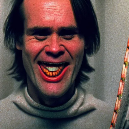 Image similar to jim carrey as jack torrence, the shining, 8 k, dark, horror