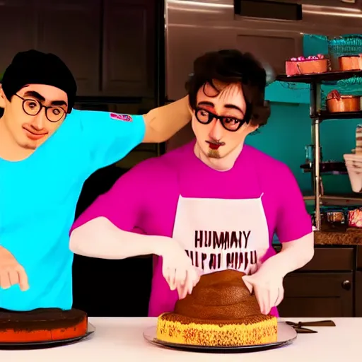 Image similar to a filthy frank and g-man is making human cake, photorealistic, 4K, HD, 24K