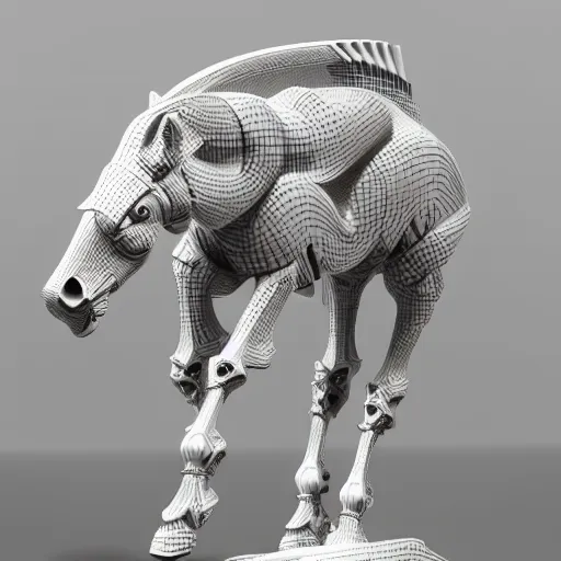 Image similar to biomechanical horse made of marble, fractal 3 d structure, intricate details, octane render