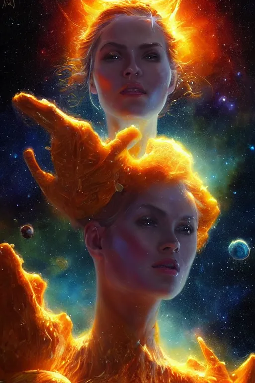 Image similar to beautiful oil painting with high detail of a wise Space ent made of stars and plasma; art direction by James Cameron ;by artgerm; wayne reynolds art station; cinematic quality character render; low angle; ultra high quality model; production quality cinema model;