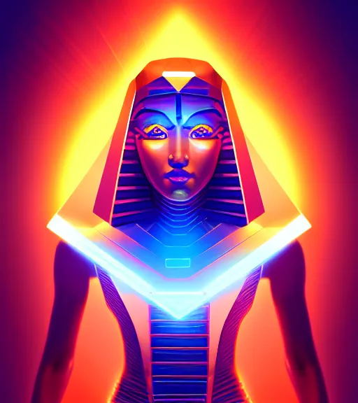 Image similar to symmetry!! egyptian god of technology, solid cube of light, hard edges, product render retro - futuristic poster scifi, lasers and neon circuits, brown skin handsome egyptian god, intricate, elegant, highly detailed, digital painting, artstation, concept art, smooth, sharp focus, illustration, dreamlike, art by artgerm