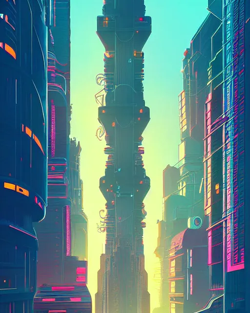 Image similar to beautiful painting of a cyberpunk new york inspired by gustave eiffel, art by mike winkelmann, golden hour, illustration, highly detailed, simple, smooth and clean vector curves, no jagged lines, vector art, smooth, artstation