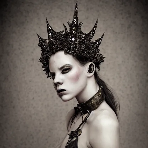 Image similar to a portrait of female model by stefan geselle, nekro borja and peter kemp, dark fantasy, ornate headpiece, dark beauty, photorealistic, canon r 3, photography