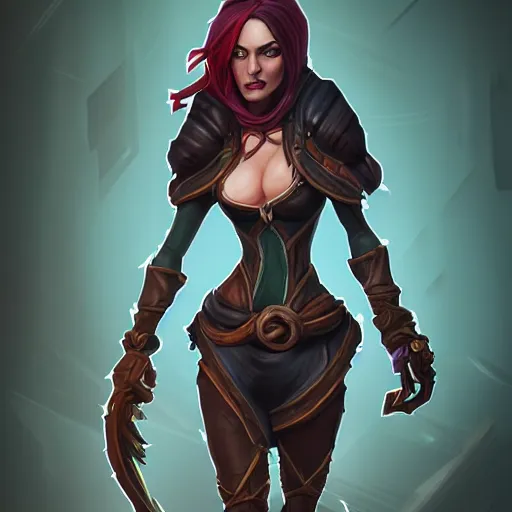 Prompt: Full body of female rogue, intricate, elegant, highly detailed, digital painting, artstation, concept art, smooth, sharp, illustration, art by MasterHearthstone, Hearthstone art style