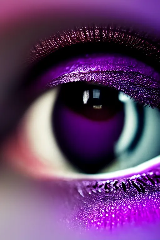 Prompt: macro photography of a hyper realistic eye. shades of purple in the iris with a forest reflected in it. epic scale, insanely complex, hyperdetailed, sharp focus, hyper realism, artstation, cgsociety, 8 k, bright colors, by takato yamamoto, unreal engine 5