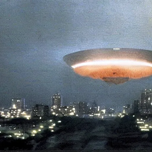 Image similar to ufo from independence day is flying over Pyongyang . real photo ultra realistic