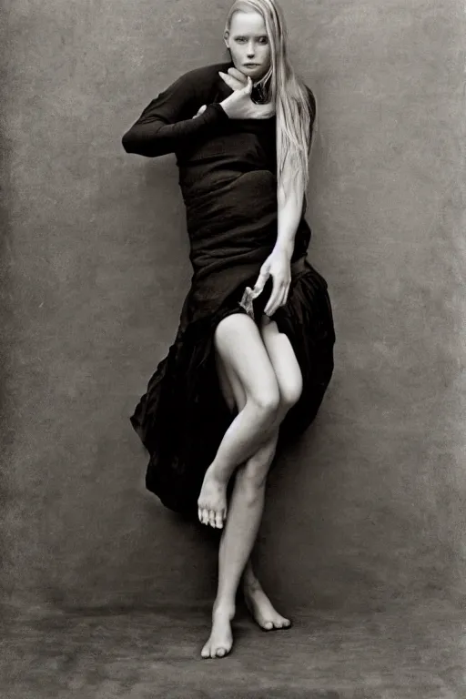 Image similar to a young nordic lady, photo portrait by Annie Leibovitz,