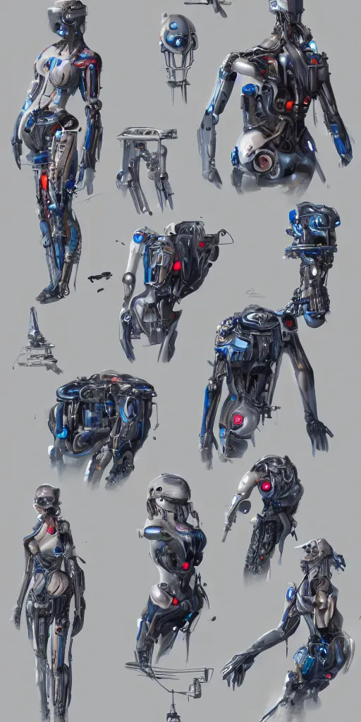 Image similar to concept art, various mechanical prostheses that can enhance human function, cyberpunk, precision, high detail, 8 k.