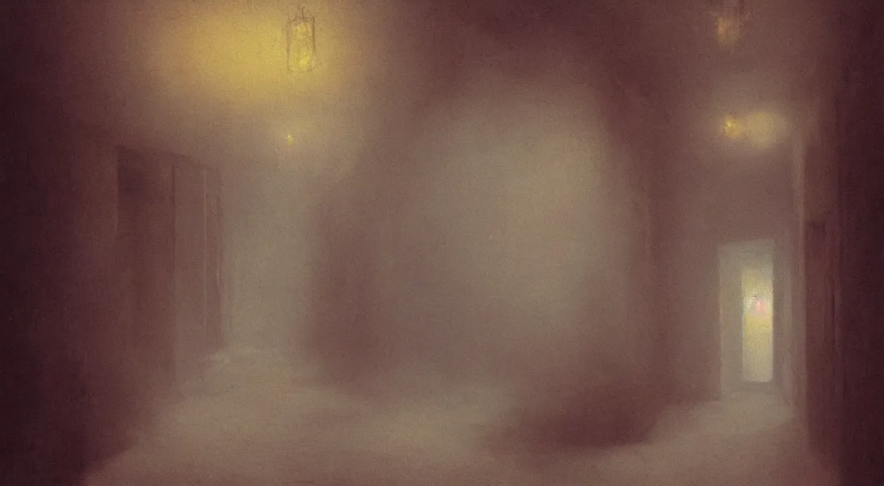 Image similar to A highly detailed hallway liminal space by Ivan Aivazovsky and Nicholas Roerich, impressionistic brushwork, silent hill aesthetic