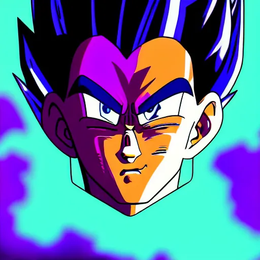 Image similar to vegeta portrait, vaporwave, synthwave, neon, vector graphics, cinematic, volumetric lighting, f 8 aperture, cinematic eastman 5 3 8 4 film