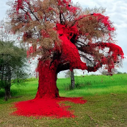 Prompt: a tree that is bleeding, full photo