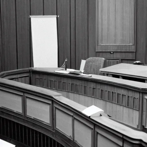 Image similar to jerma 9 8 5, still image of jerma 9 8 5 on trial, courtroom photo, courtroom interior background,
