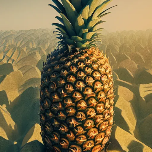 Prompt: a colossal statue of a really cool pineapple wearing sunglasses, intricate artwork by beeple, third person, beautiful, full view, cinematic lighting, octane render, trending on artstation, greg rutkowski very coherent artwork. cinematic, hyper realism, high detail, octane render, 8k