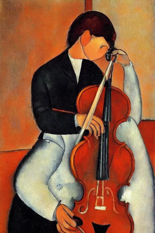 Prompt: violin player portait by modigliani, intricate, highly detailed, hyper realistic, soft shadow