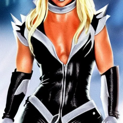 Image similar to britney spears as black cat, marvel, movie, photography,