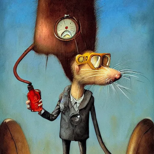 Image similar to portrait of a rat dressed as a mad scientist, by Esao Andrews