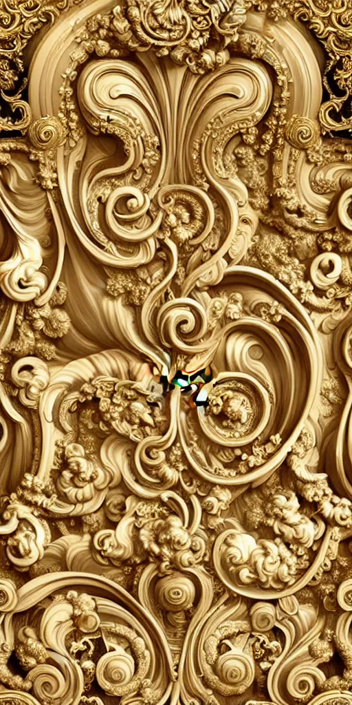 Image similar to the source of future growth dramatic, elaborate emotive Golden Baroque and Rococo styles to emphasise beauty as a transcendental, seamless pattern, symmetrical, large motifs, rainbow syrup splashing and flowing, Palace of Versailles, 8k image, supersharp, spirals and swirls in rococo style, medallions, white smoke, Gold silver black and rainbow colors, perfect symmetry, versace baroque, High Definition, photorealistic, masterpiece, 3D, no blur, sharp focus, photorealistic, insanely detailed and intricate, cinematic lighting, Octane render, epic scene, 8K
