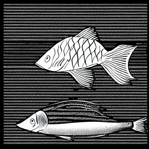 Image similar to worried humanoid fish sitting in front of a computer, black and white, adobe illustrator art