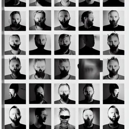 Prompt: overlapping sheets of random thom yorke versions, hyper realistic, many very random variations of thom yorke, various emotions, various poses, high quality photographs, mixed styles, intricate details, beautiful lighting, diverse