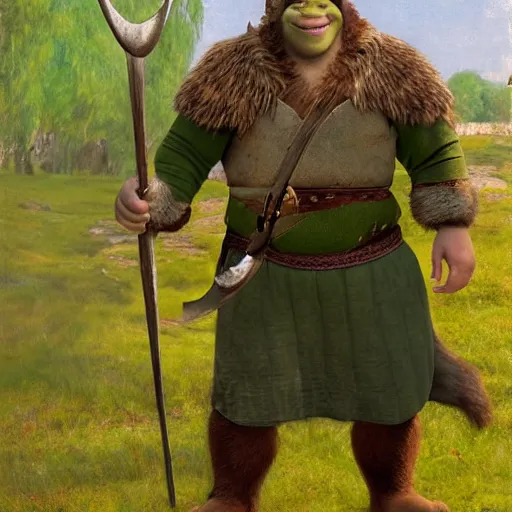 Prompt: Shrek viking by Rosa Bonheur, 4k, high detail
