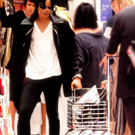 Prompt: michael jackson shopping for shoes in a busy mall