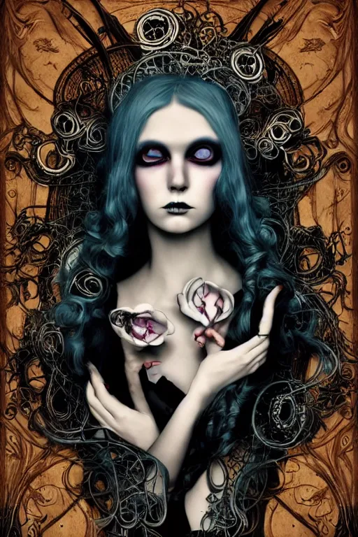 Image similar to haunted - punk, lovecraftian, art nouveau, by natalie shau