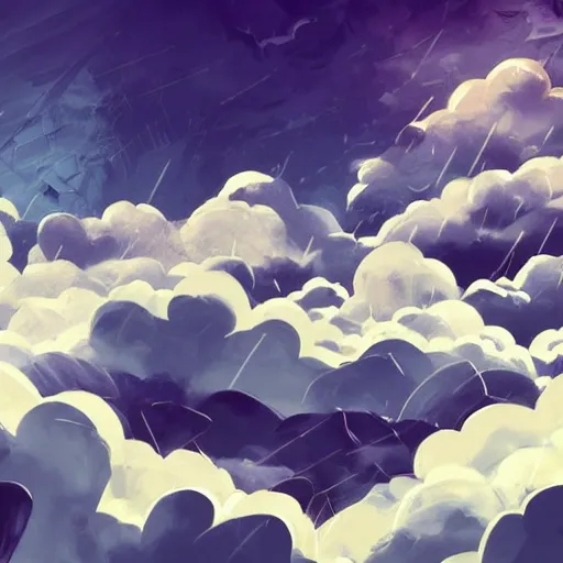 Image similar to background art of spaciously scattered longswords flowing and floating through the blowing swirling directional wind from left to right on a simple cloudy sky background, big puffy clouds, large individual rose petals, angular background elements, polygonal fragments, anime, artgerm, manga, trending on artstation, art nouveau, mature color scheme