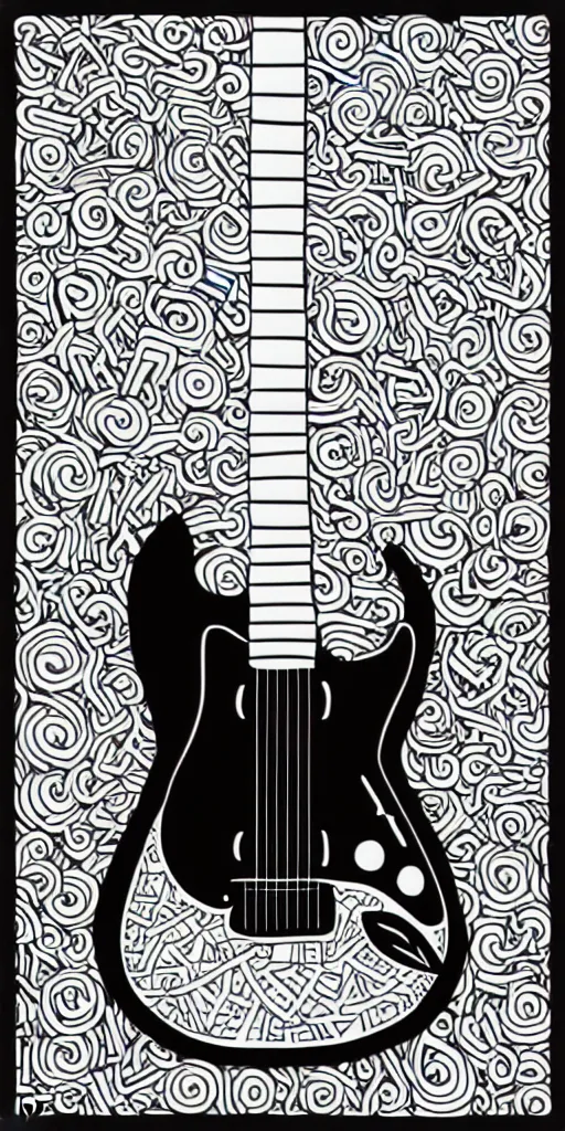 Prompt: doodle vector art of a white electric guitar against a fully black background, simple. A k_euler_ancestral