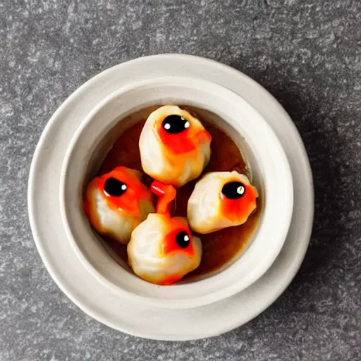 Image similar to anime dumplings with chilli sauce made by hayao miyazaki, ghibli art style