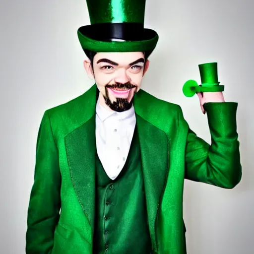 Image similar to jacksepticeye wearing green top hat and green outfit