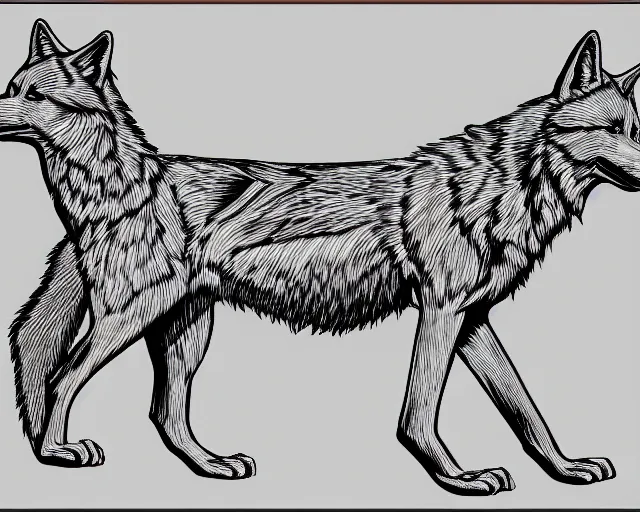 Image similar to professional digital art of a full-body outline of a wolf, very simple, no color, high quality, HD, 8K,