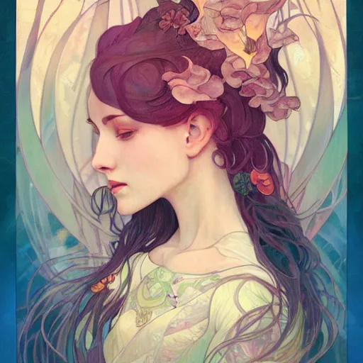 Image similar to a portrait in the style of anna dittmann and loish and alphonse mucha.