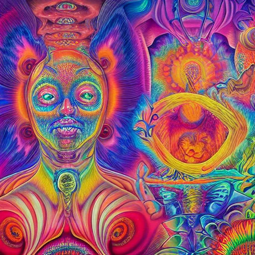 Prompt: psychedelic album cover in the style of Hannah Yata and Alex Grey 4k