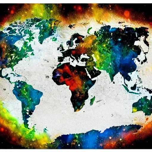Prompt: the world map painted by an alien from outer space