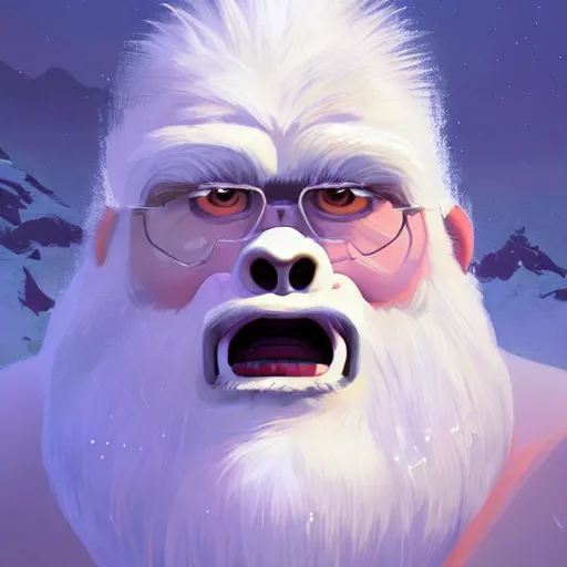 Image similar to portrait of a yeti, a white snow giant primate, mattepainting concept blizzard pixar maya engine on cold night stylized background splash comics global illumination lighting artstation lois van baarle, ilya kuvshinov, rossdraws