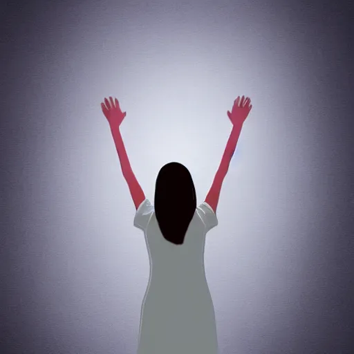 Prompt: digital art, woman with arms raised, from behind, celebrating, full body, good lighting